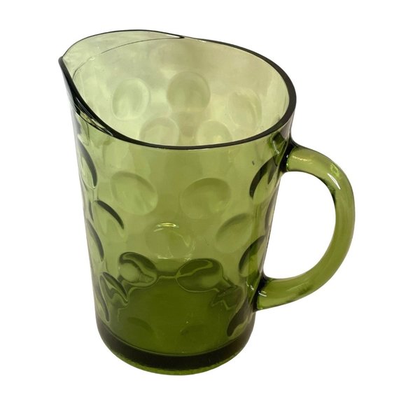 Green Glass Pitcher Vintage 1960's Hazel Atlas Eldorado Dot Pattern 8" x 6" - Picture 1 of 5
